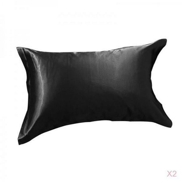 Juego de 2 fundas de almohada de satén de seda, tamaño estándar, king y queen. Negro