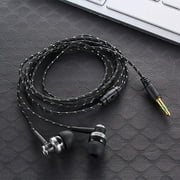 Black In-Ear Earbuds Stereo Tangle Free Braided Cable Cord Quality Sound Bass