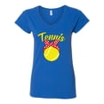 thumbnail image 2 of Wild Bobby, Tennis Mom Cute Bow Ribbon Tennis Ball, Mother's Day, Women Standard V-Neck Tee, Royal, 2XL, 2 of 3