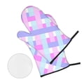 thumbnail image 3 of YFYANG Kits Mitaines et Porte-Pots 4 Pièces, Résistant à la Chaleur et Antidérapant Colourful Checked Stripes Kitchen Gant Pot Mat pour la Cuisson et la Cuisson, 3 of 8
