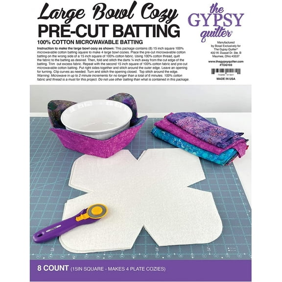 Large Bowl Cozy Pre Cut Batting 8ct Cotton