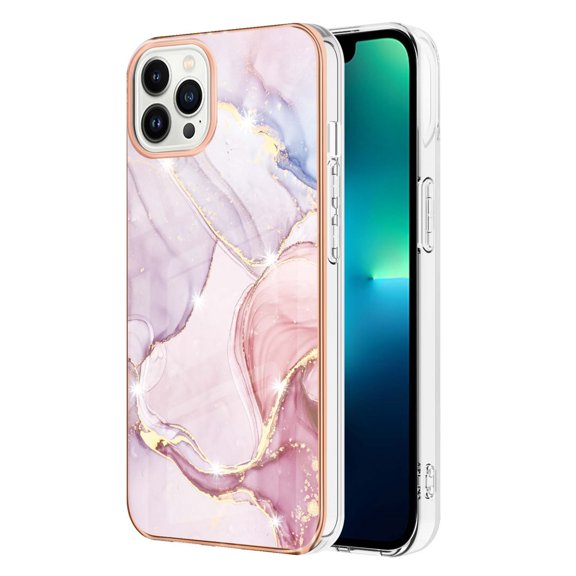 SaniMore for iPhone 14 Pro 6.1" 2022 Case with Wireless Charging Shockproof TPU Backplane Glitter Marble Fashion Design Anti-drop Anti-fingerprint Skin-feel Cover For iPhone 14 Pro, Rosegold