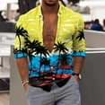 thumbnail image 2 of Shirts For Men Casual Coconut Tree 3D Printed Long Sleeve Button Down Lapel Blouses Beach Holiday Loose Fall Tops Yellow XL, 2 of 5