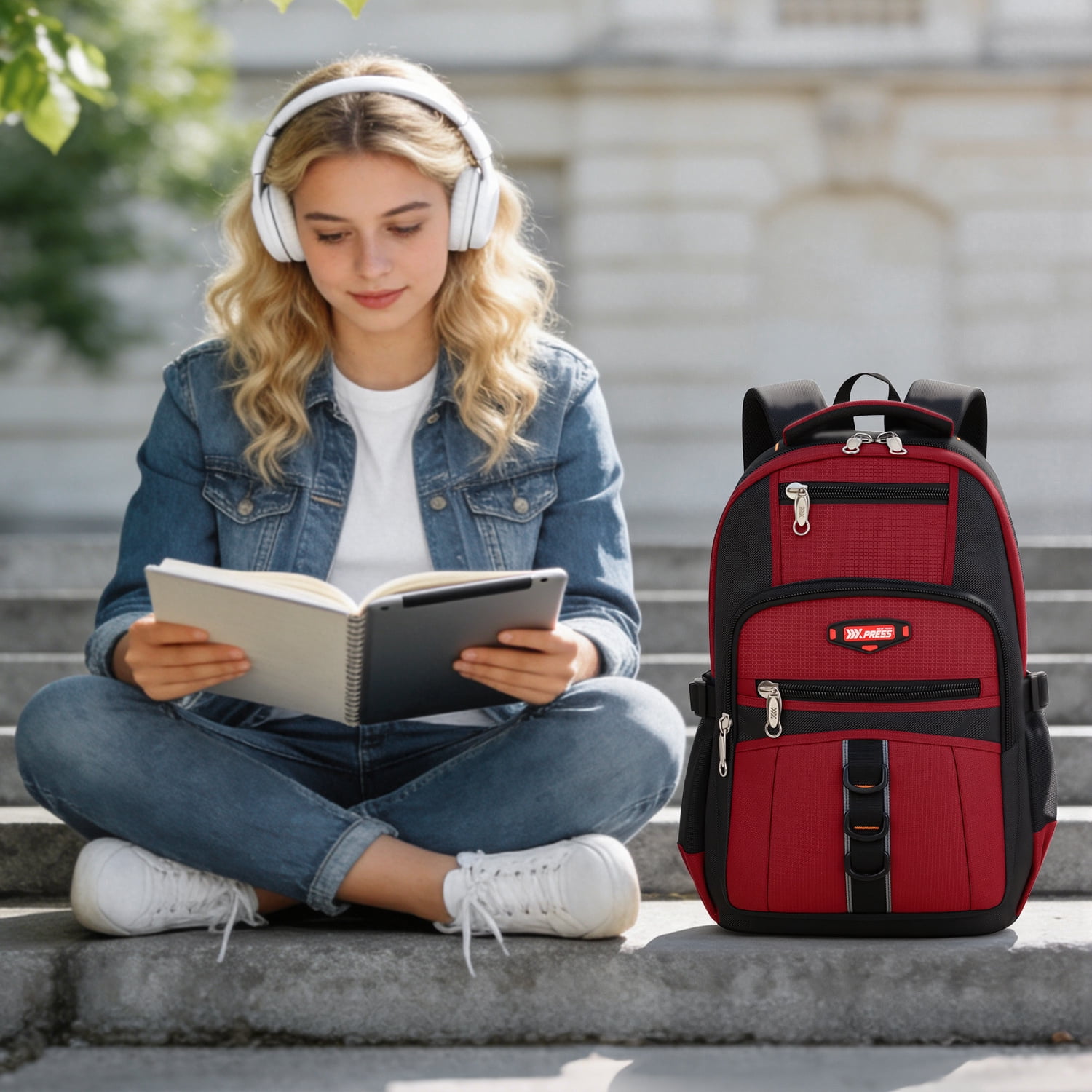 Travel Backpack for Men Women Water-resistant Multi-Pocket Bag Lighweight Casual Work Hiking Daypack School Bookbag, Red, BP8017