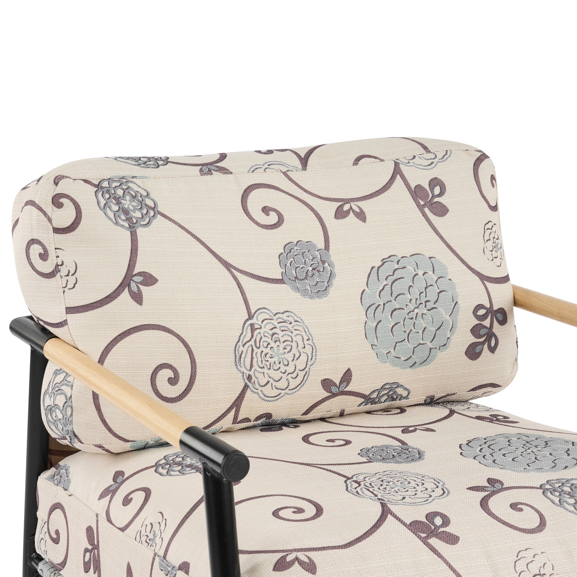 Leumius Modern Accent Chair with Plush Cushions, Minimalist Metal Frame and Wooden Armrest Design for Living Room Bedroom Office White+Multi