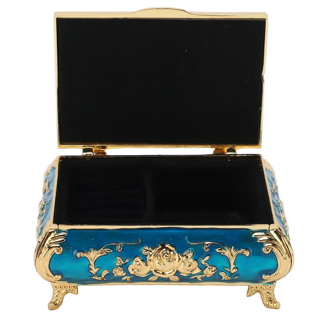 Antique Jewelry Box, Vintage Style Soft Velvet Vintage Jewelry Box Sturdy Durable For Rings For Jewelry For Trinket Gold And Blue
