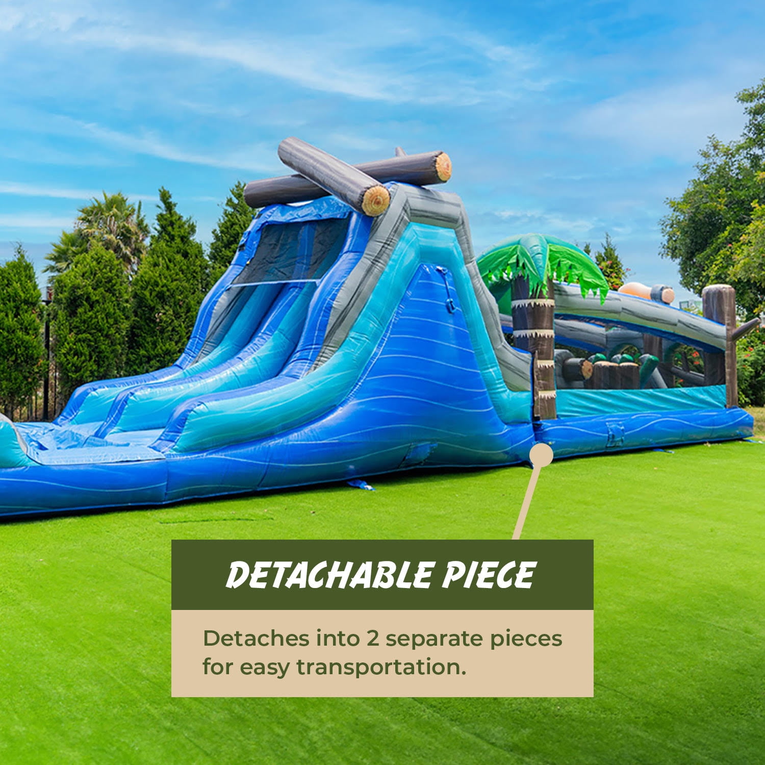 XJUMP Tropical Kids Inflatable Wet/Dry Obstacle Slide & Deep Pool Combo (Blower)