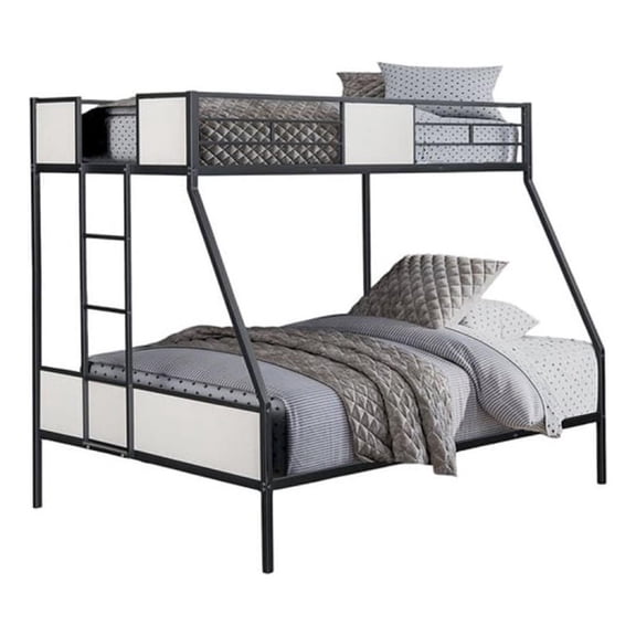 Mely Twin over Full Bunk Bed-Attached Side Ladder-Black and White Metal