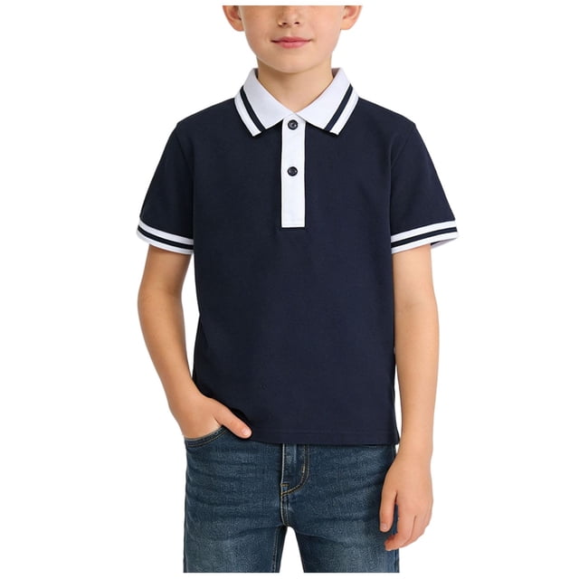 Odeerbi Camisas de Golf de Niños Algodón Color Sólido Camisas de Tenis de Manga Corta Uniforme Escolar