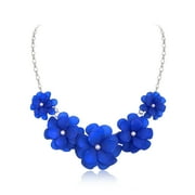 Wedure Boho Cute Flower Chunky Collar Necklace, Floral Statement Summer Beach Chokers Necklaces for Women Girls Blue