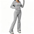 thumbnail image 6 of Womens 2 Piece Outfits Athleisure Sets Ribbed Long Sleeve Zip Up Hoodie and Flare Pants Matching Sets Bodycon Workout Tracksuit Casual Going Out Outfits, 6 of 8
