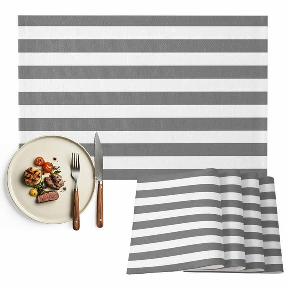 Placemats Set of 4, Grey and White Stripes Place Mats Striped Simple Style Tablemats Washable Placemat Table Decoration for Kitchen Table Dinner Party Home Decor Indoor Outdoor 13x19 Inch