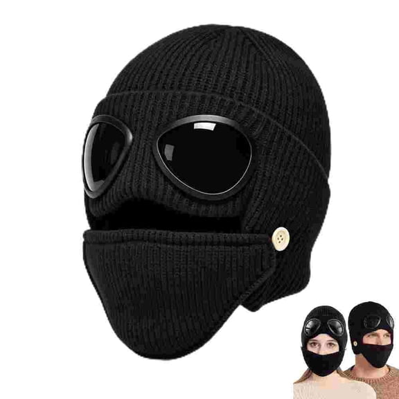 Goggle Knit Beanie with Goggles,Windproof Comfy Warm Winter Skull