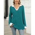 thumbnail image 4 of Long Sleeve Shirts for Women 2024 New Lapel Neck Ribbed Knit Tee Tops Casual Bussiness Back to School Loose Tunic Blouse Shermie, 4 of 6