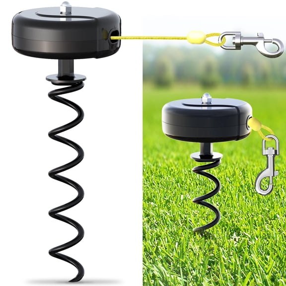Dog Tie Out Cable & Spiral Stake 30ft, 360° No Tangle, Heavy Duty, for 10-90 lbs Dogs, Outdoor Yard Camping