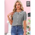 thumbnail image 2 of DARING DIVA Women's Short Sleeve Button Down Peter Pan Collar Plaid Shirt XL Black, 2 of 6