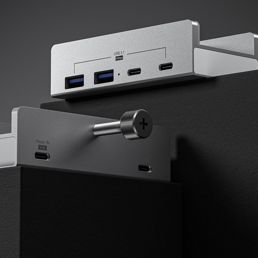 LAIQIEN 10Gbps USB C USB Hub 4 Ports Aluminum USB 3.1 Docking Hub Clamp for Desk Computer with 5V 2A Extra Power Supply Port