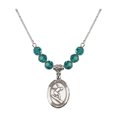thumbnail image 1 of 18-Inch Rhodium Plated Necklace with 6mm Blue December Birth Month Stone Beads and Saint Sebastian/Surfing Charm, 1 of 1