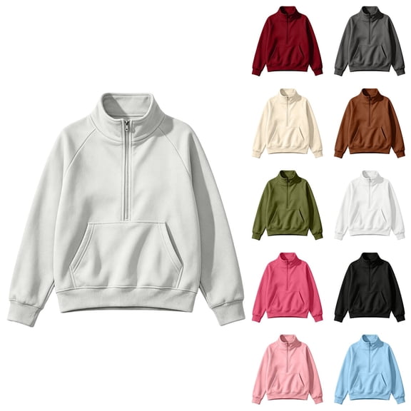 Women's Fleece Quarter Zip Sweatshirts Mock Neck Long Sleeve Pullover Tops Comfort Oversized Hoodies Casual Trendy Shirts sudaderas para mujer Light Ashy S
