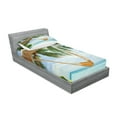 thumbnail image 2 of Ambesonne Beach Fitted Sheet & Pillow Sham Set, Ocean Sandy Shore Palm, Twin, Green Cream Blue, 2 of 2