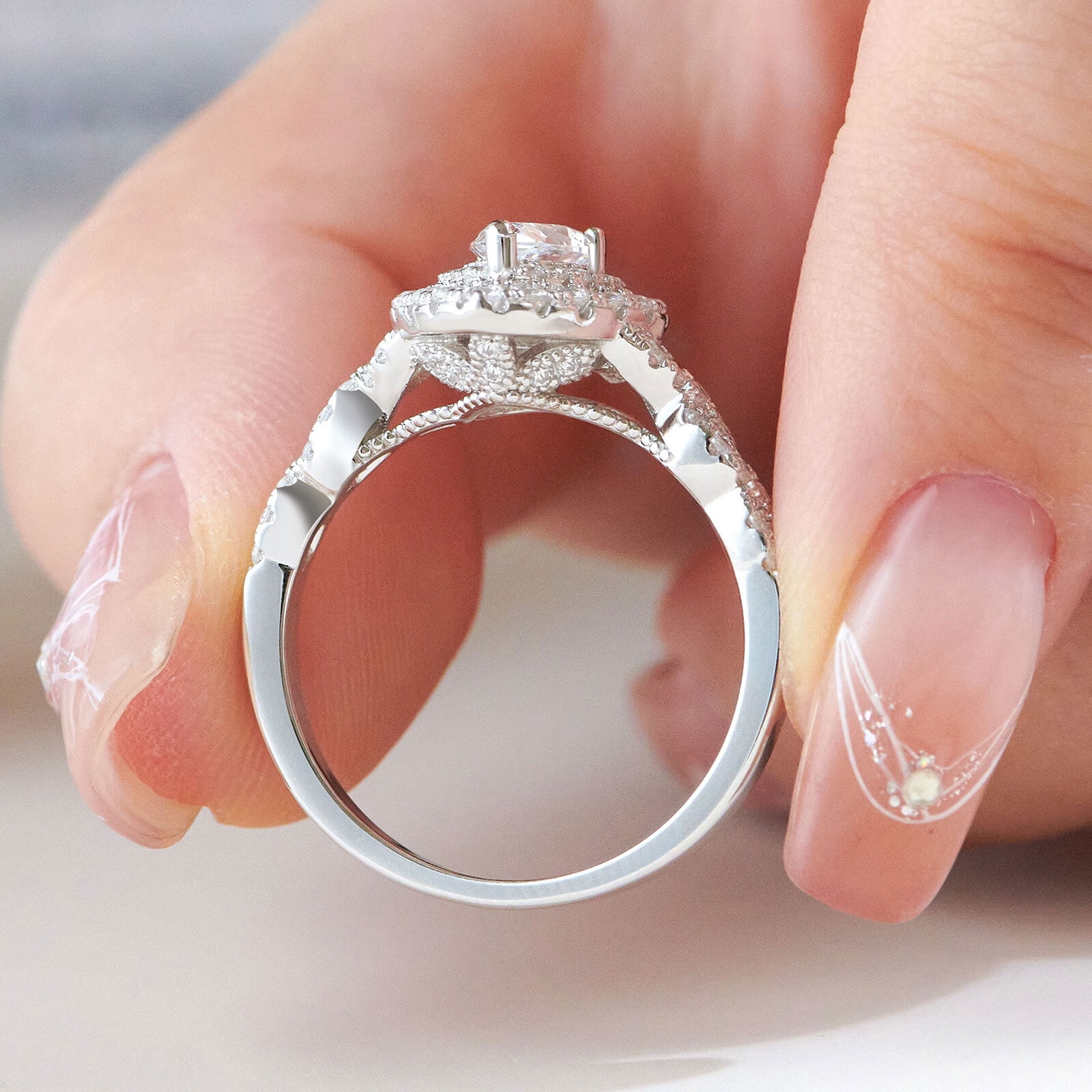 Bluebell Jewels Newshe Wedding Bridal Set Engagement Rings for Women Sterling Silver Pear Cut CZ