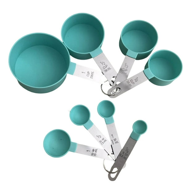 Juego de 8 cucharas medidoras de plástico verde, utensilios de medición para repostería, cucharas para café