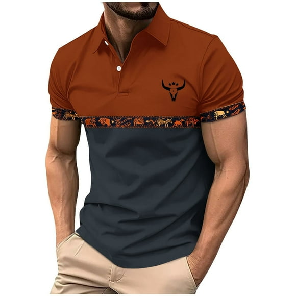 Brnmxoke Button T Shirts for Men Printed Casual Western Collared Short Sleeve Mesh Tops Summer Cool Breathable Loose Hawaiian Beach Vacation Golf Shirt Navy,XXXL