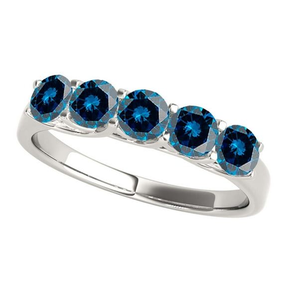 Mauli Jewels Engagement Rings for Women 1.00 Carat Five Stone Natural Round Blue Diamond Five Stone Wedding Band Prong-Setting 14K Rose White & Yellow Gold