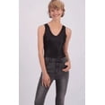 thumbnail image 2 of Just Polly BLACK Women's Juniors' V-Neck Faux-Leather Bodysuit, Small, 2 of 2