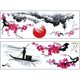 thumbnail image 1 of 2 Sets Chinese Style Wall Decals Sun Plum Blossom Mountain and River Fisherman Stickers, 1 of 4