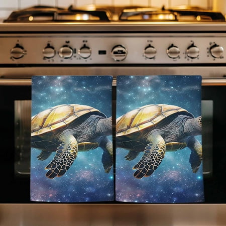 Sea Turtle Kitchen Towels Set of 2 Coastal Blue Ombre Star Sky Absorbent Dish Towels for Kitchen Microfiber Hand Towel Quick Drying Tea Towel for Cleaning Decorative Dishcloths