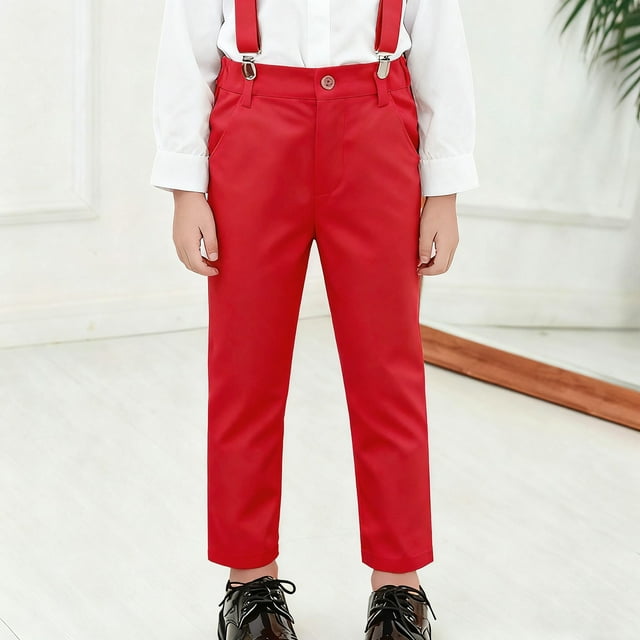 TINZ Pantalons Habillés pour Garçons pour Occasions Formelles Confortables devant Plat avec Ceinture Réglable Tissu en Sergé Durable Coupe Classique Vêtements pour Fille Tout-Petit