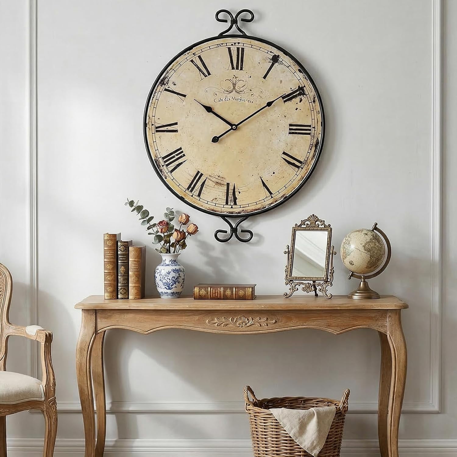 MODE HOME 30 iinch Large Farmhouse Wall Clock, Silent Battery Operated Retro Gold Wrought Iron Clock, Vintage Decorative Timepiece for Home Decor