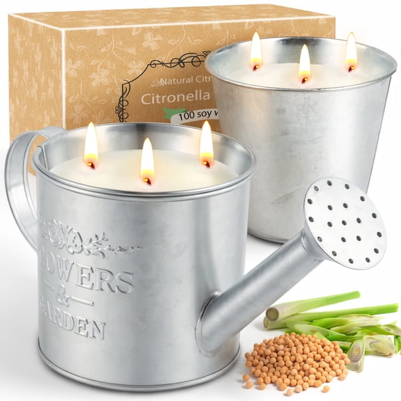Large Citronella Candle 2 Packs 200H Burning Time 3 Wicks Soy Wax Outdoor Candle for Summer Party & Home, 2 x 15oz