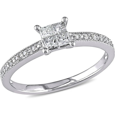 1/3 Carat T.W. Princess- and Round-Cut Diamond 10kt White Gold Cluster Engagement Ring