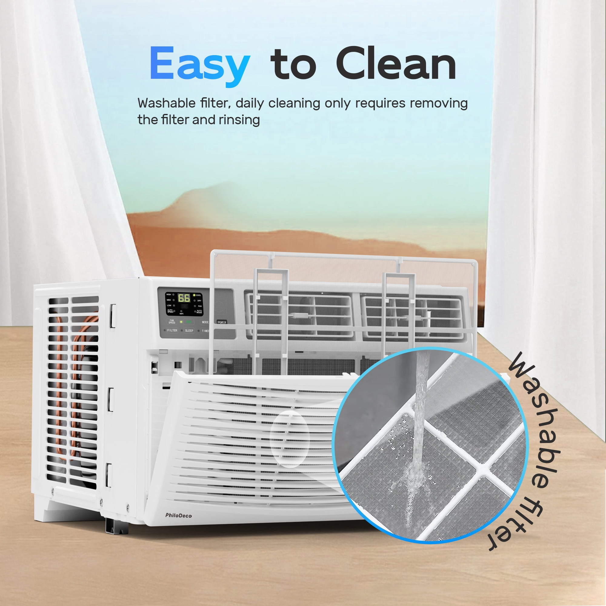 Window Air Conditioner 8000 BTU 350 Sq. ft. Intelligent, LED Display Screen, with Remote Control,Ac Can Be Used as a Dehumidifier/Fan, Operates Quietly, Energy-Saving. Timer/Sleep and ECO