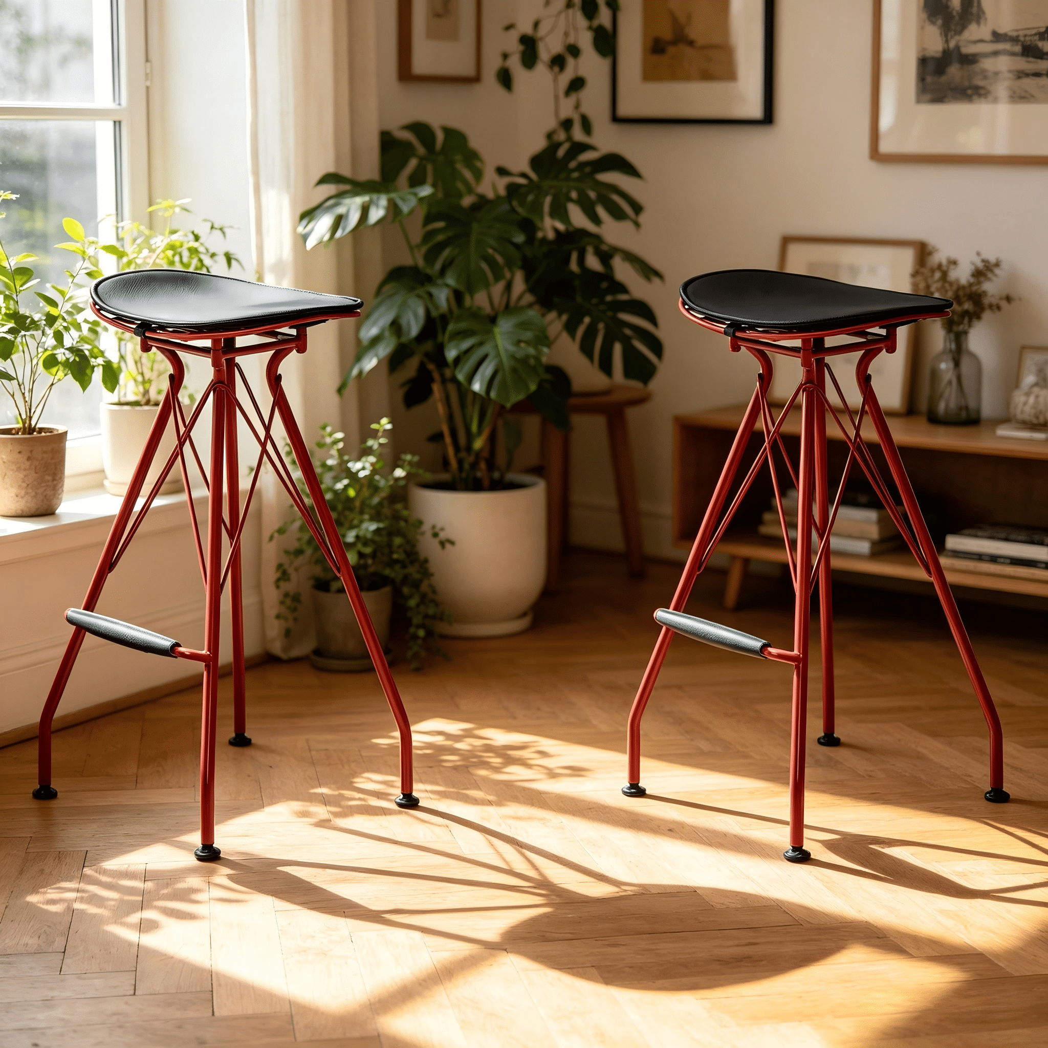 30" Counter Height Bar Stools Set of 2, Industrial Metal Bar Chairs with Faux Leather Seat & Wood Footrest, Farmhouse Kitchen Island Stools