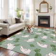 thumbnail image 2 of Large Area Rugs for Living Room Bedroom, Cute Rabbits 6'x9' Rug Washable Carpet Runner Indoor Outdoor, Green Farmhouse Leaves Plants Cartoon Bunny Non Slip Floor Mats Rug for Kitchen, Playroom, 2 of 8