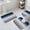 Blue, variant on Green Gray Ombre Bath Mat 3 Piece Bathroom Rug Set, Modern Gradient Abstract Art Non Slip Bath Rug Contour Mat and Toilet Lid Cover, Absorbent Shower Mats Soft Bath Rugs and Mats Sets