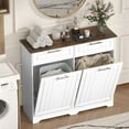 thumbnail image 4 of Double Tilt Out Trash Can Cabinet, 2 x 10 Gallon Hidden Laundry Hamper Cabinet with Storage Drawers, Garbage Can Holder for Kitchen, Bathroom, White, 4 of 13