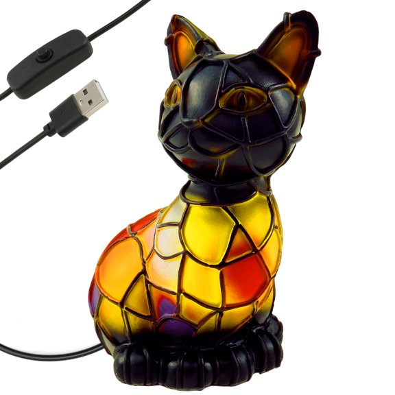 Decorative Cat Lamp Handmade Stained Resin Cat Lamp Practical Tabletop Night Light for Living Room Bedroom Study Home Office
