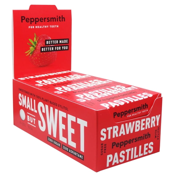 PEPPERSMITH STRAWBERRY XYLITOL PASTILLES - 12 X 15G POCKET PACKS