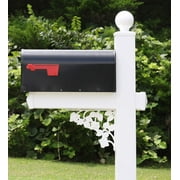 The Roosevelt Mailbox System with White Vinyl Post Combo, Stand, and Black Mailbox Included