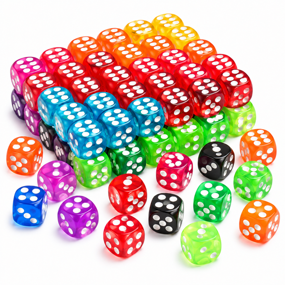 50 Pieces Dice Set, 14mm Bulk 6-Sided Colored Dice with Storage Box, 10 Color Acrylic Dice for Board Games, Math Learning, Classroom Activities and Family Games