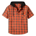thumbnail image 4 of Ixbnca Men's Short Sleeve Plaid Hoodies Short Sleeve Mens Button V Neck Hooded T Shirts with Pocket, 4 of 7