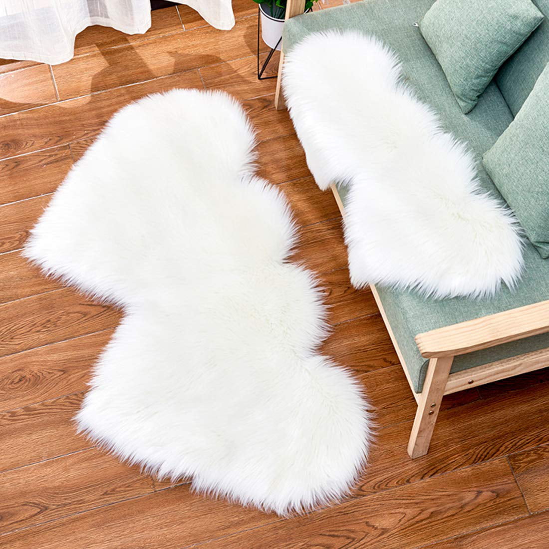 White, M-4050cm/15.7619.7in N /C Heart Shaped Shaggy Faux Fur Fluffy Soft Long Plush Fluffy Shaggy Carpet Area Mats Rugs Bedroom Sofa Decorative Floor 