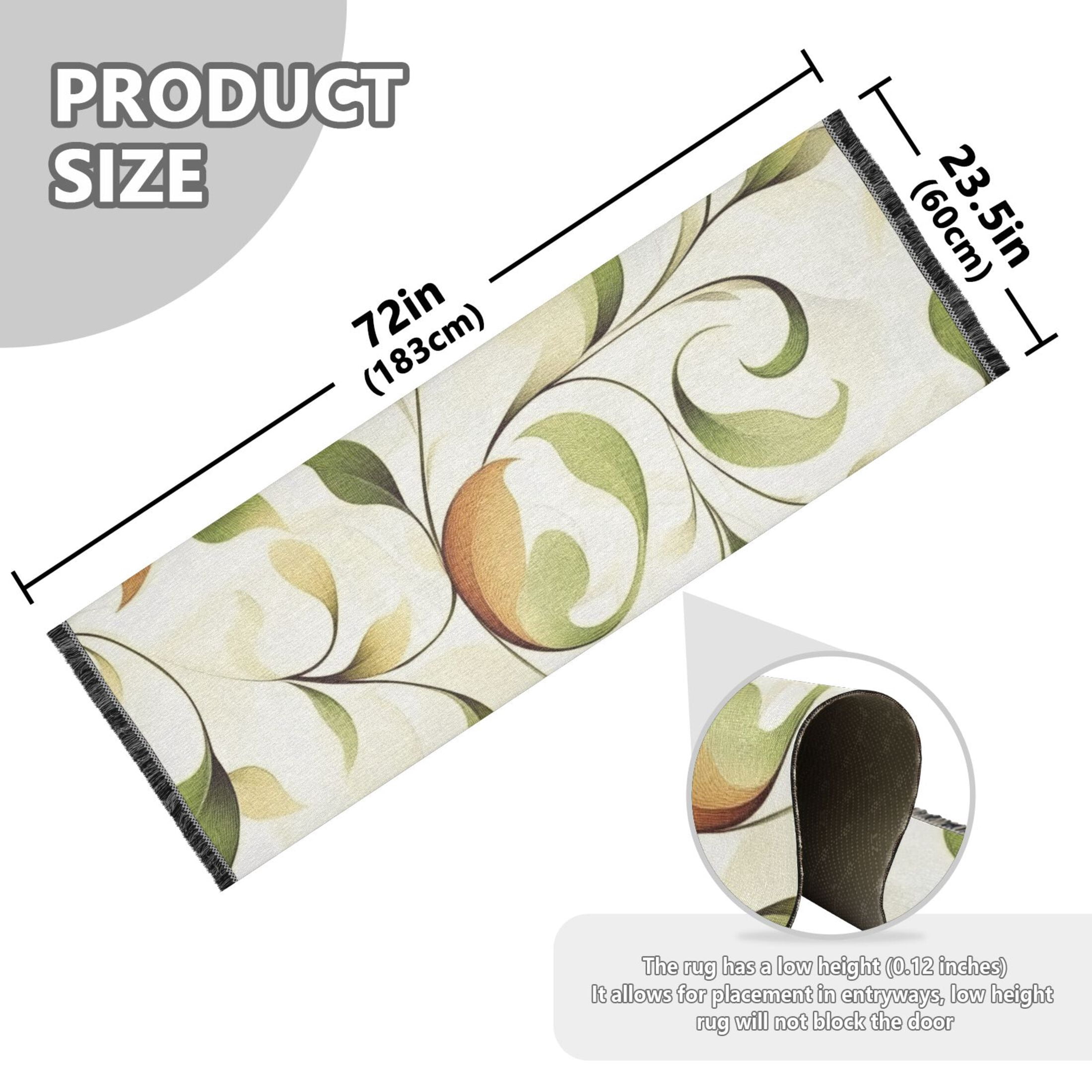 Simple Leaf Lines Bedroom Runner Rug 2'x 6' Non Slip Carpet Indoor Home Area Rug Living Room