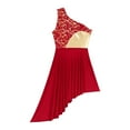 thumbnail image 5 of YONGHS Women's Asymmetrical Liturgical Praise Dancewear Tunic One Shoulder Lace Patchwork Dresses Red L, 5 of 7