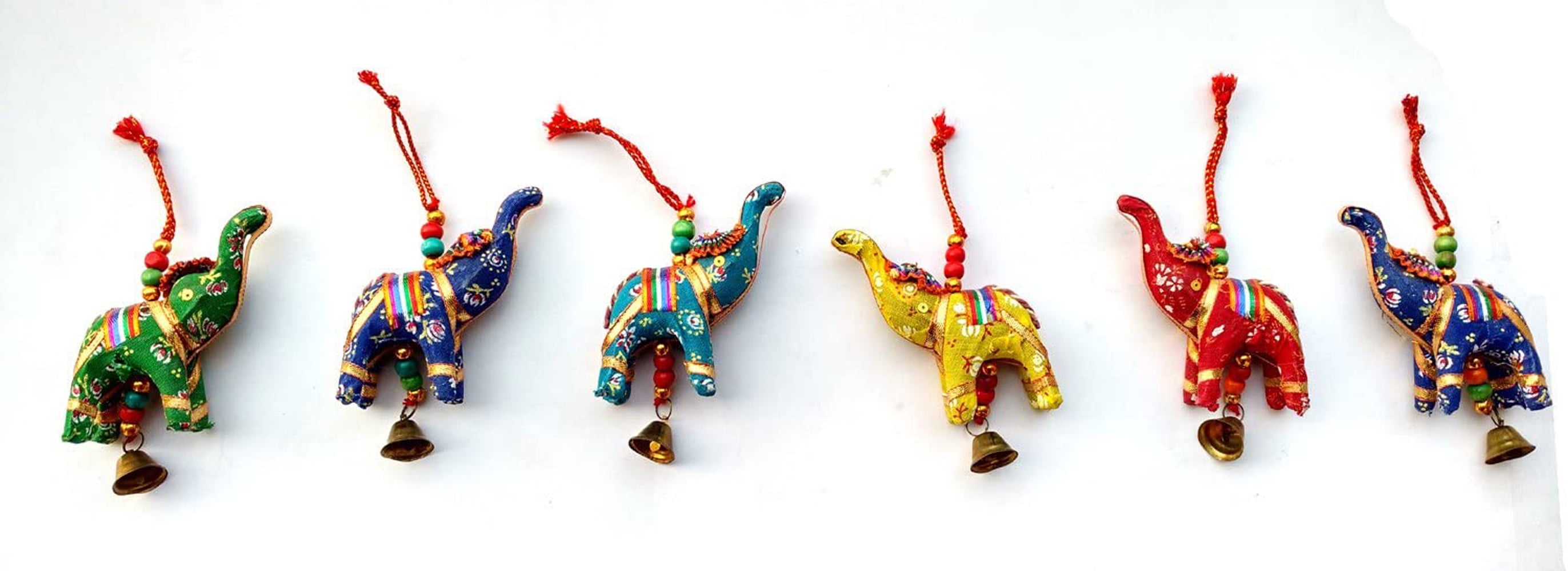 Rastogi Handicrafts Elephant Bell Hanging Layer Set of 6 Home Christmas Hanging Decorative Ornaments Multi Colored Indian Traditional Blue
