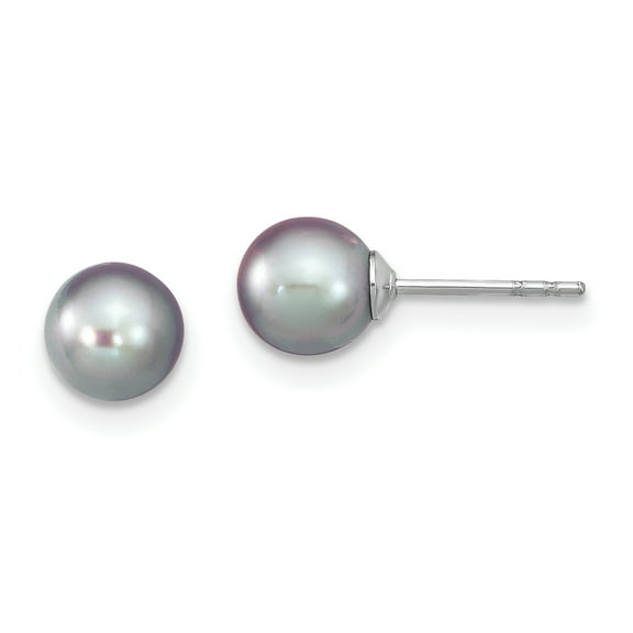 Primal Silver Sterling Silver RH 6-7mm Grey Freshwater Cultured Round Pearl Stud Earrings